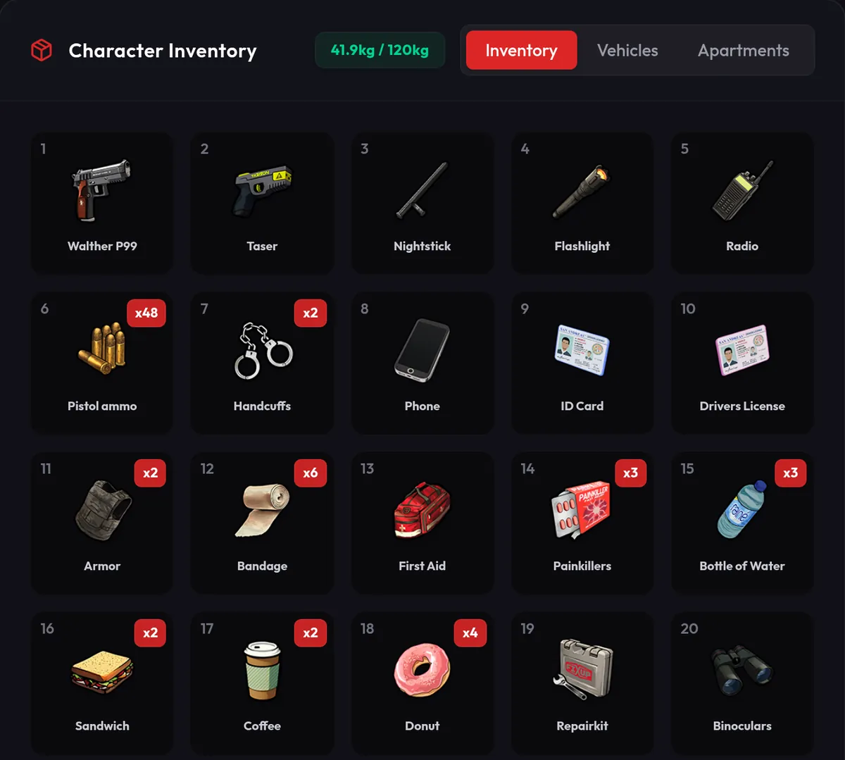 Player inventory