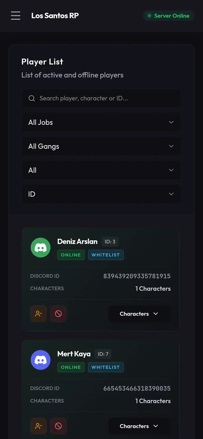 Player list on a phone
