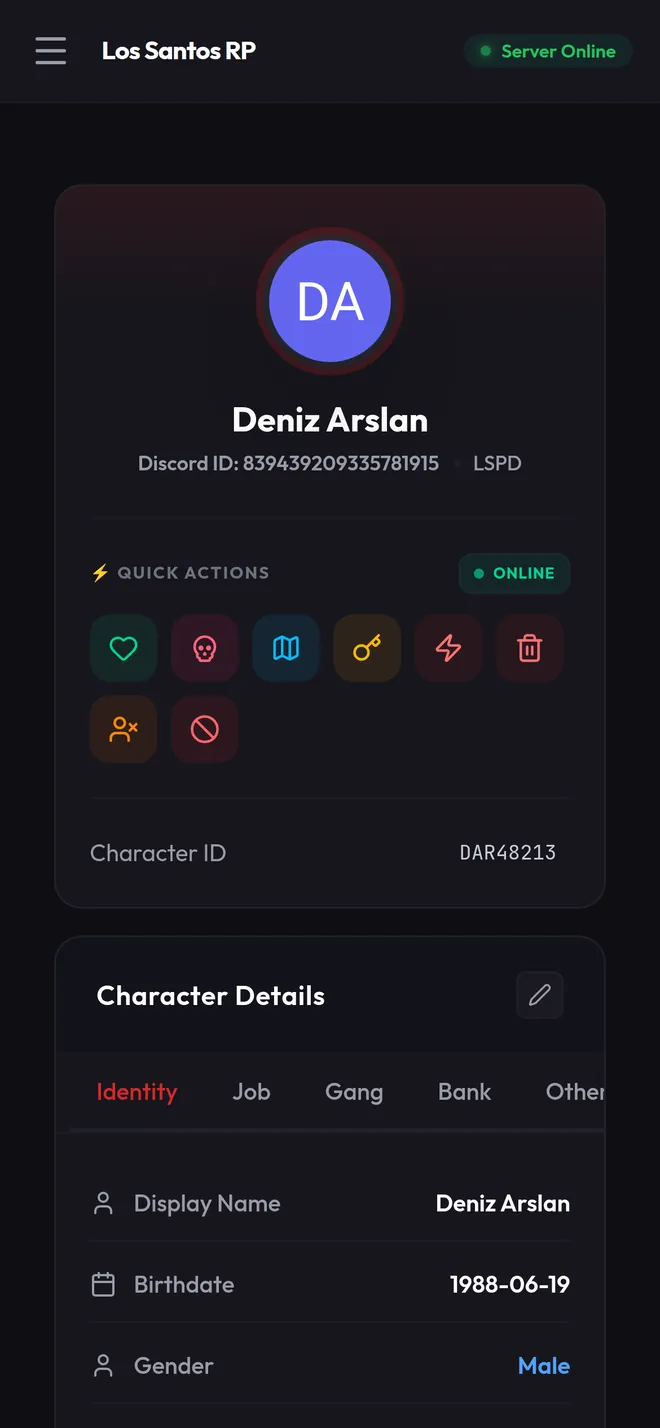 Player details on a phone