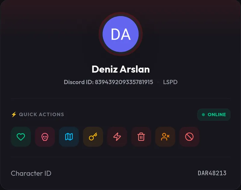 Player card with quick actions
